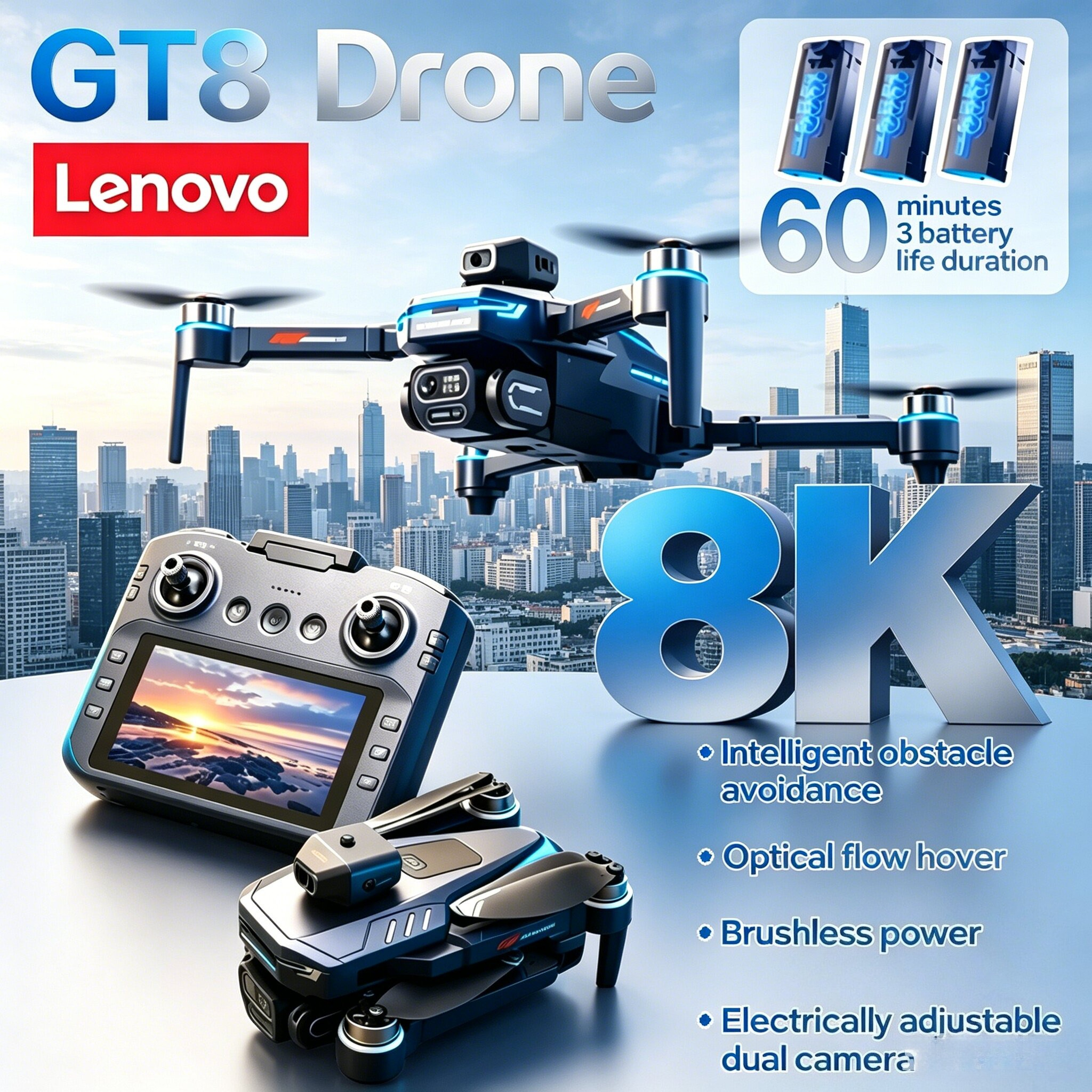 Lenovo GT8 8K HD Dual Camera F - Drone Gt8 Rc avaliação e preço